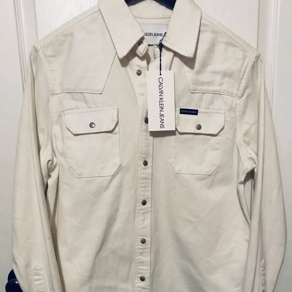 Calvin Klein men’s white jean jacket size medium new with tags
